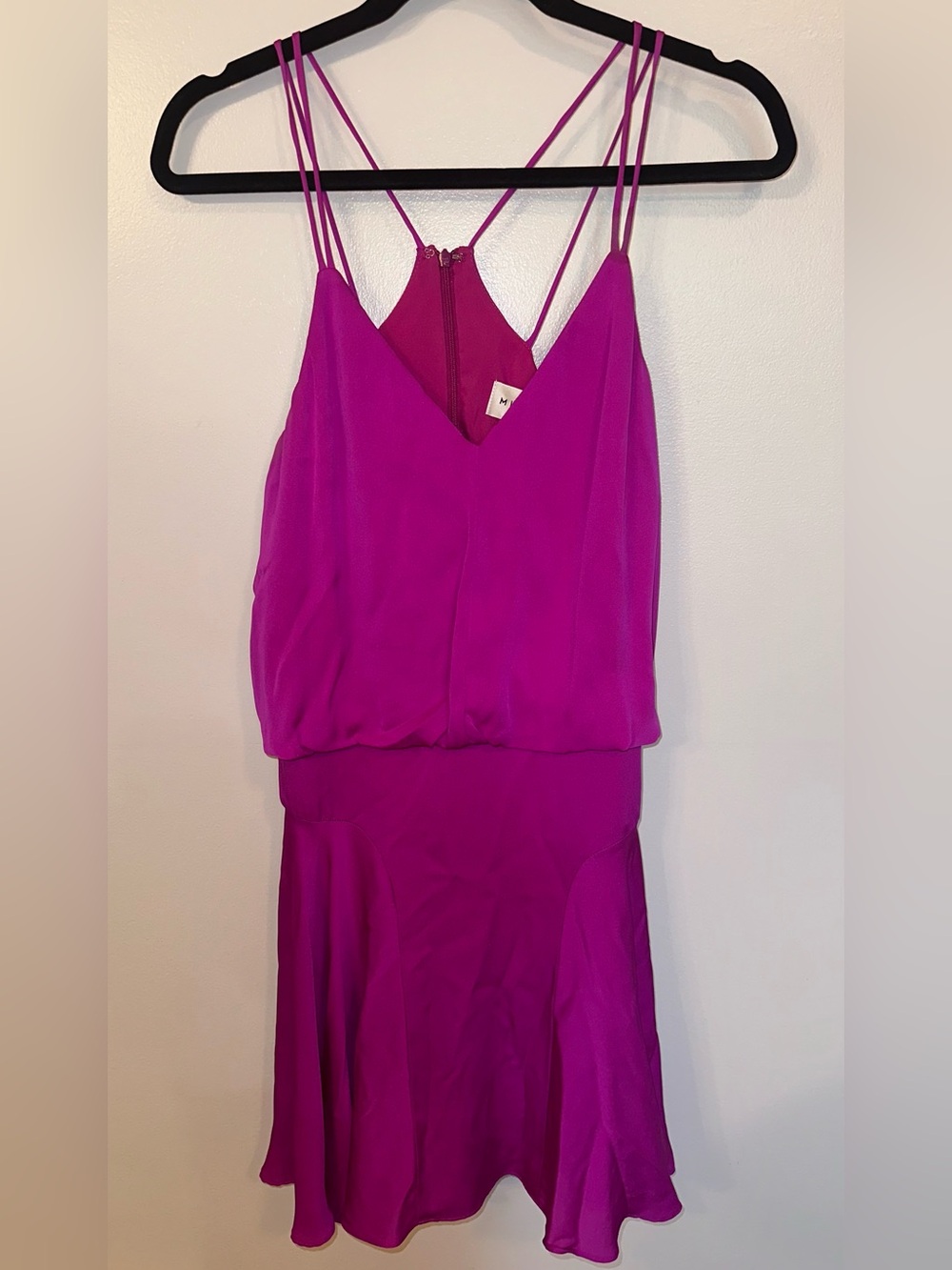 Milly 100% Silk Fuchsia Strappy Mini Cocktail Party Dress Size 8  Fit & Flare